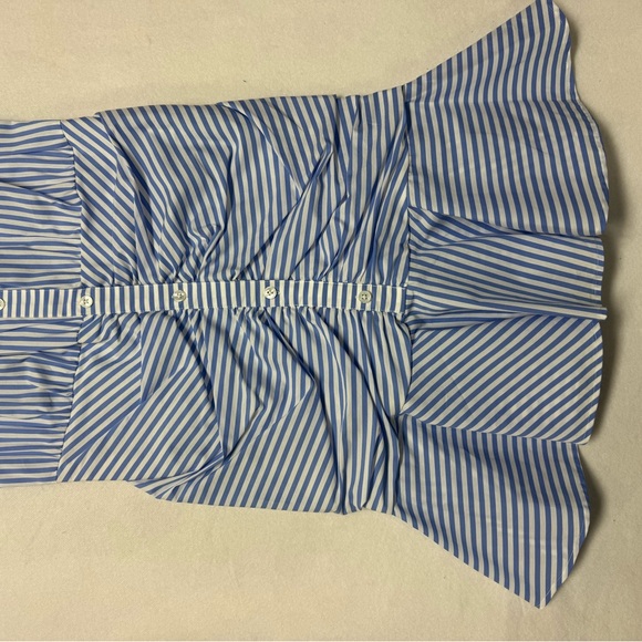 Veronica Beard Bell ruched striped cotton-blend poplin mini shirt dress - Picture 9 of 11